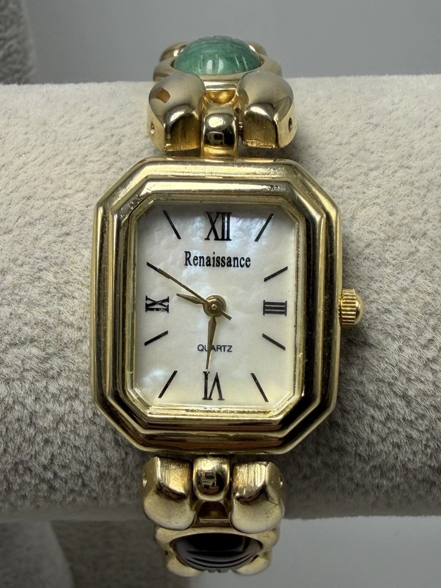Renaissance Scarab Beetle Gemstone Ladies MOP Watch New Battery 22MM 7.5\