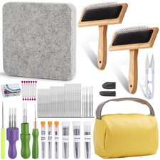 74 Needle Felting Tools, Needle Felting Kit with Hand Carders Wooden Wool Car...