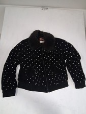 Vtg 80s 90s Black Velvet Embellished Women's Coat Fur Lined Pearls Small RonLee