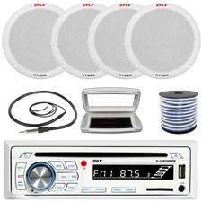 Pyle 1-DIN Bluetooth Marine CD Stereo W/White Cover, 4x 6.5'' 400W Max Speakers