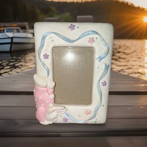 Vtg Russ Berrie Ceramic Baby Bunny Nursery Frame! 7” X 5” GUC