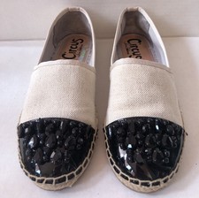 Circus by SAM EDELMAN Women 7 Loretta Tan Espadrille Black Bead Embellish Flats