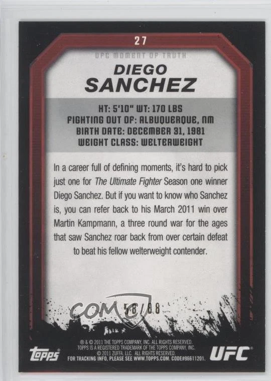 2011 Topps UFC Moment of Truth Onyx /88 Diego Sanchez #27 - Image 2 of 2