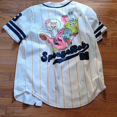 Nickelodeon Men's SpongeBob SquarePants Pinstripe Button-Up Shirt L White