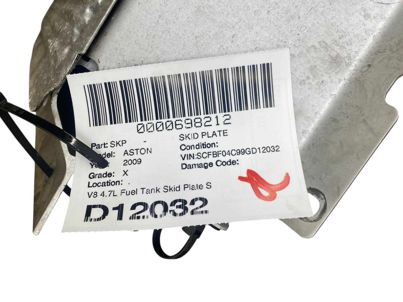 2009 Aston Martin Vantage V8 4.7L Fuel Tank Skid Plate Splash Shield Guard