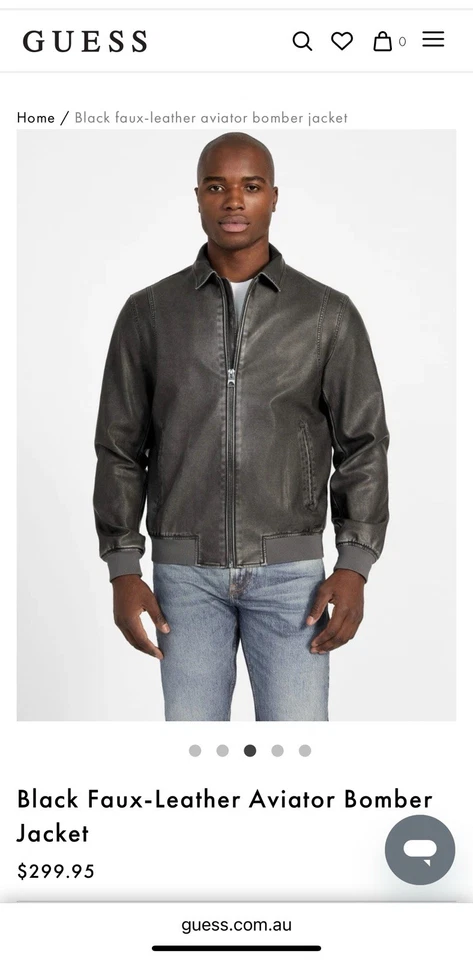 Guess - Black Faux Leather Aviator Bomber Jacket L size - Image 3 of 4