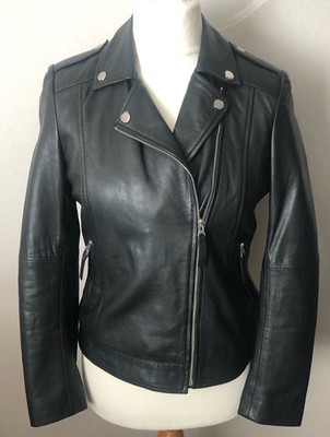 M&Co - Biker Style Soft REAL LEATHER Jacket BLACK Size 10