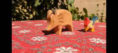 Vintage Ostheimer Wild Boar & Holztiger Woodpecker German Waldorf Wooden Toys