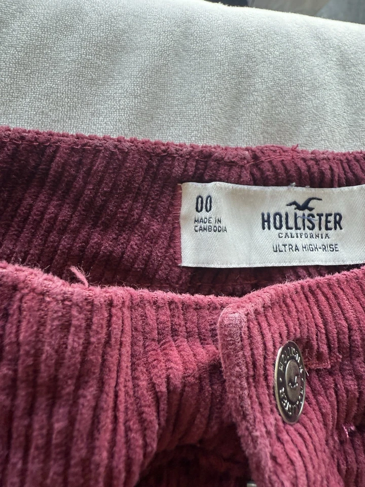 Pantalones de pana Hollister para mujer talla 00 tiro ultra alto borgoña 23 (332) Foto 4 de 4