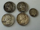 US 90% Silver Washington Quarters 2- 1951 1961 1964  Lot of 5 Coins Dime 1958