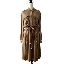 Marciano Guess Dress Size 48 / L Tan Long Sleeve Trench Tie Waist New RRP £179