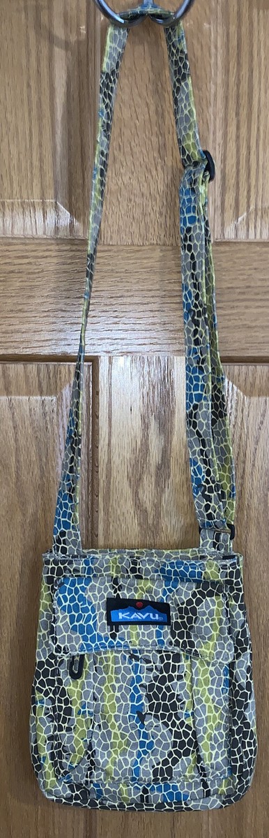 KAVU Mini Keeper Tan Teal Yellow Crossbody Adjustable Strap Bag Purse