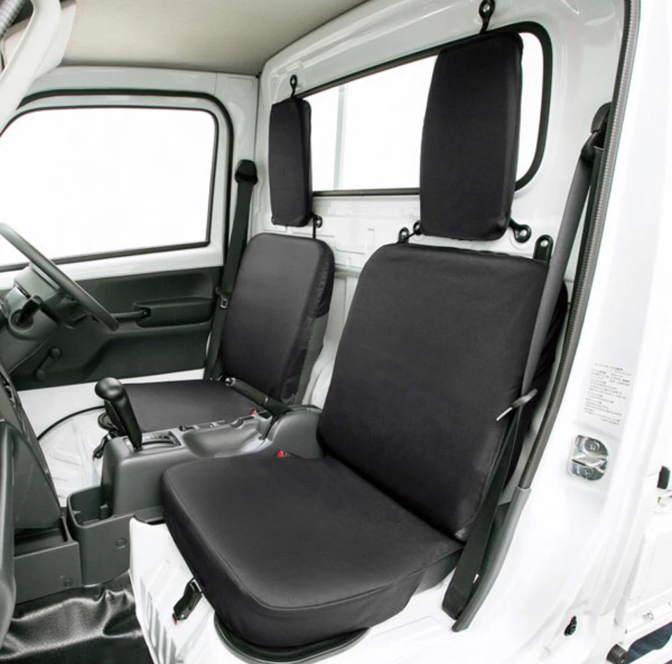 Mini Truck 2 Seat Cover Black Waterproof Carry Hijet Minicab Acty Sambar Car Set - Image 2 of 4