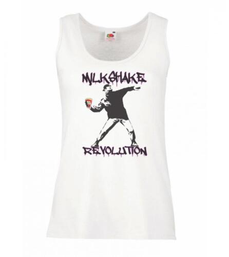 Ladies Banksy Milkshake Revolution Protest Graffiti Street Art Vest - Picture 1 of 8