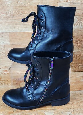 Reaction Kenneth Cole Autumn Black Rainbow Zipper Laces Boots Size 4