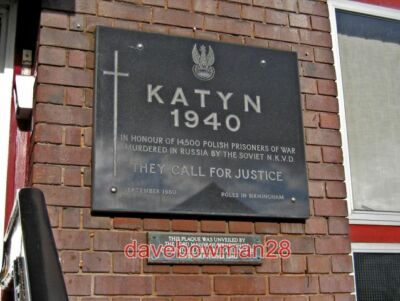 PHOTO  POLISH MILLENNIUM HOUSE - KATYN 1940 PLAQUE BORDESLEY STREET DIGBETH BIRM