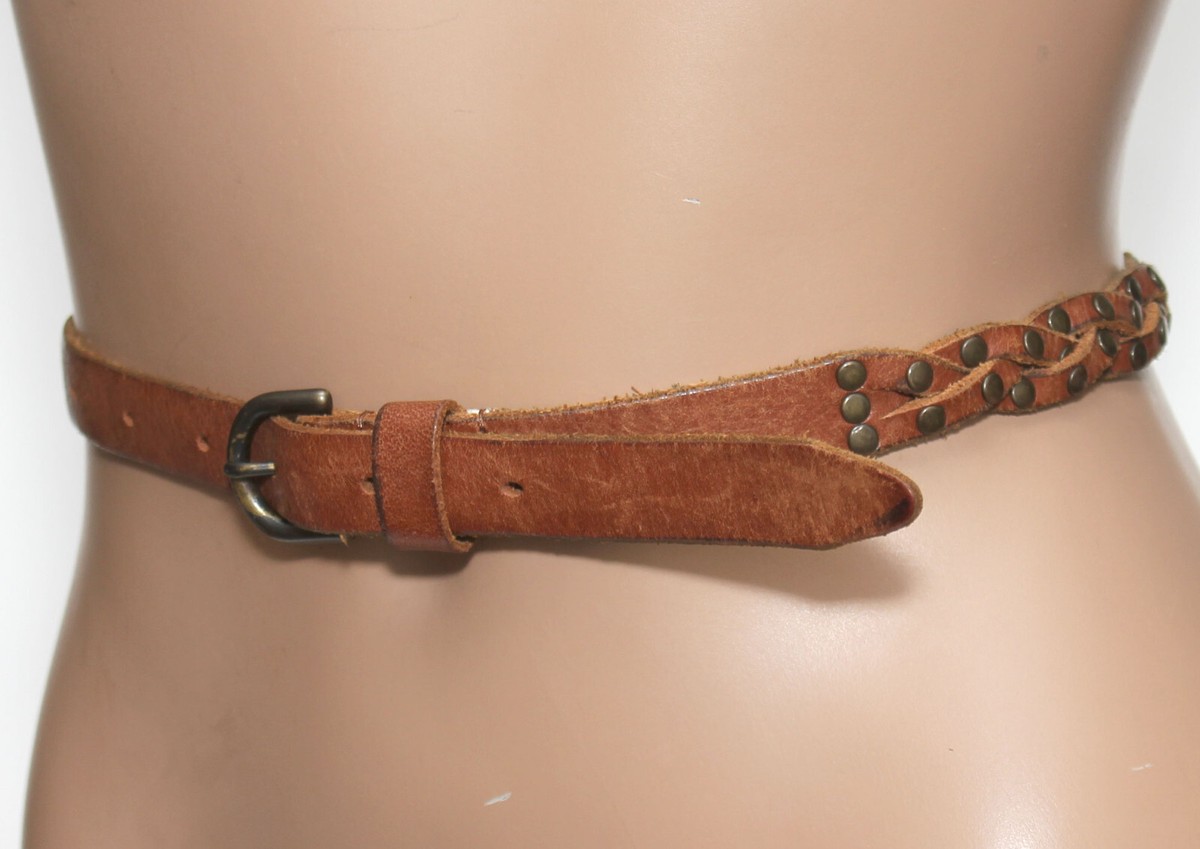 Buckle Braided Leather Studded Brown Belt Vintage Gold Studded Braided Brown Leather Belt - Etsy main image 3