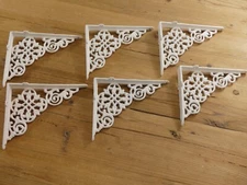 6 Cast Iron Shelf Brackets New Antique Style White 7.5" x 6" Corbels Book Wall