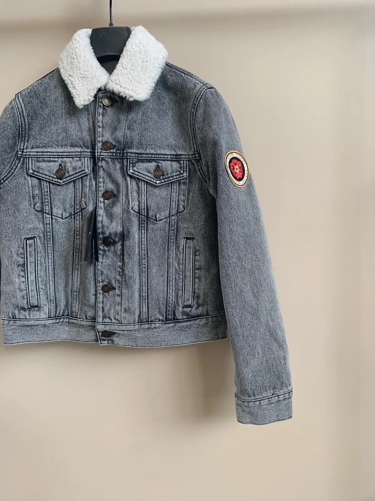 Saint Laurent Paris camionista shearling denim nero chiaro nuovo con etichette xs