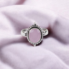 Rose Chalcedony Gemstone 925 Sterling Silver Jewelry Handmade Ring Gift For Her