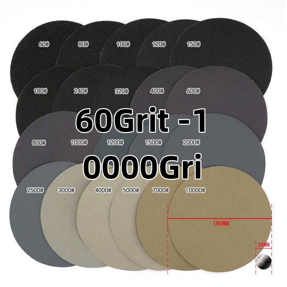60Grit -10000Gri Sanding Discs 7 Inch 180mm Wet & Dry Sanding Sheets Hook & Loop