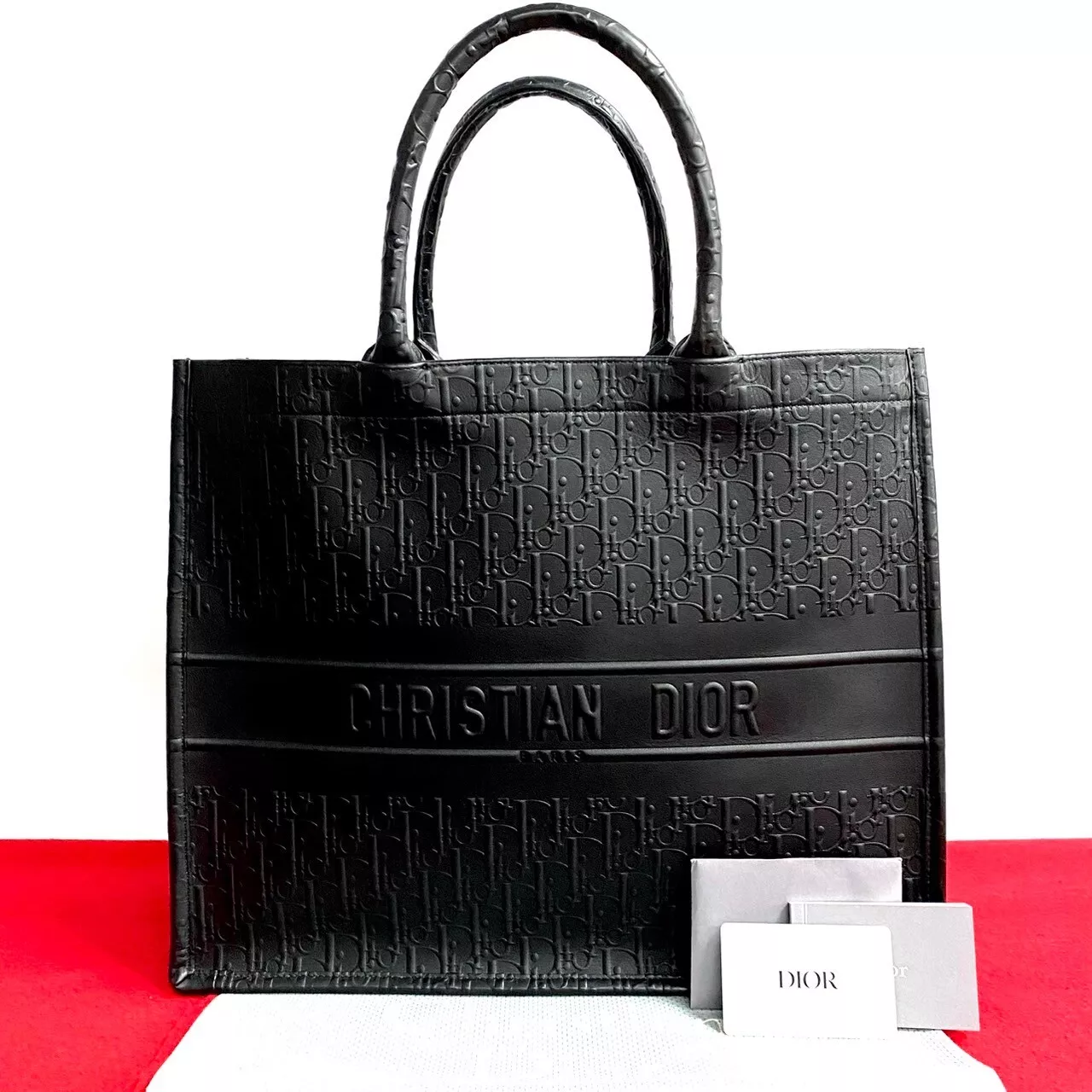 Grand sac fourre tout Christian Dior livre cuir noir 63405