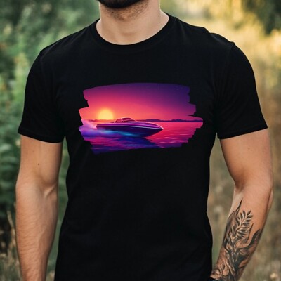 T-Shirt Herren Speedboot Neon Motiv Baumwolle Größe XS bis 5XL