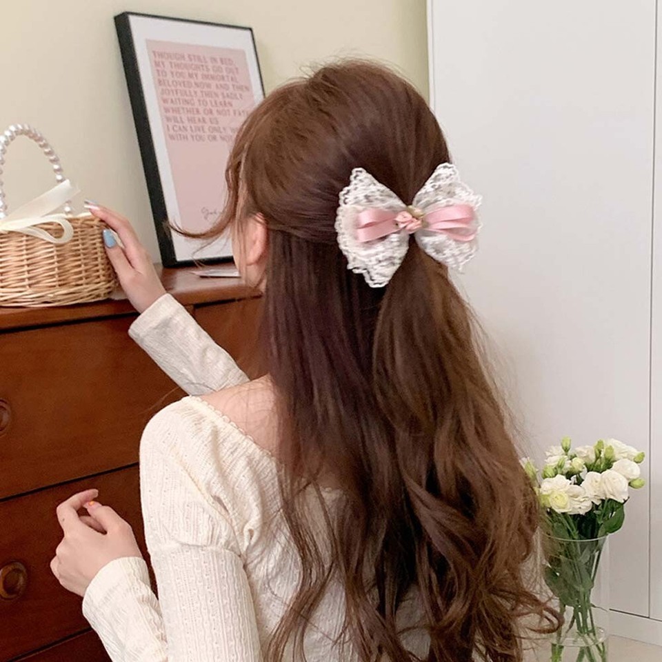 Lace Rose Flower Lace Bow Hair Clip Women Hair Accessories Bow Headwear