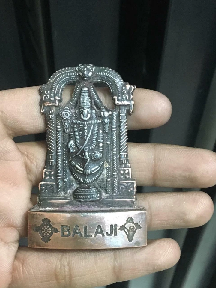 OLD VINTAGE HANDMADE HINDU GOD TIRUPATI BALAJI COPPER FIGURE STATUE 7 CM - Image 2 of 4
