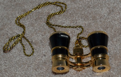 Vintage Selsi Black and Gold Opera Binoculars 3x22 Black and Gold Chain #2 - Picture 5 of 6