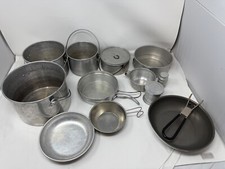 Vintage Aluminum Nesting Camping Mess Set Cooking Pots Pans Plate Japan  MORE