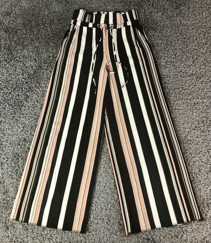 7th Avenue Design Studio Striped Wide Leg Pants Womens 0 High Rise Paper Bag