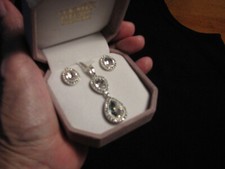 Women's Lovely Crystal Silvertone Pendant Pierced Earrings Set