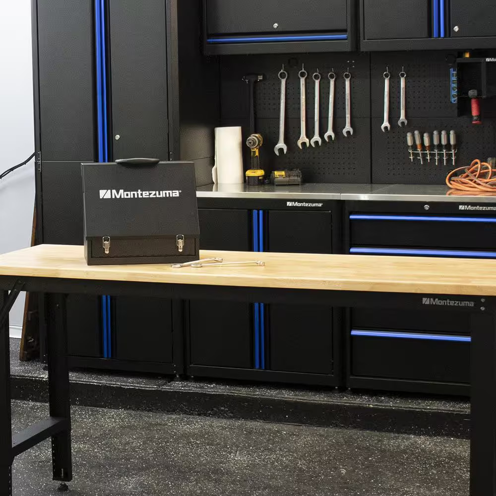 Montezuma 15 In. W Portable Tool Box Black Powder Coated Dual Steel Lockable