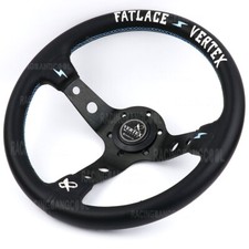 Volante deportivo a la deriva de cuero genuino negro con vértice bordado blanco de 13 ''