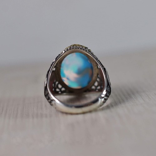 Solid 925 Sterling Silver Natural Blue Turquoise Gemstone Christmas Men's Ring - Picture 9 of 12