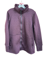 Exofficio Women Purple Plum Zip Up Quilted Jacket Thumb Holes; Size Xl (16-18)