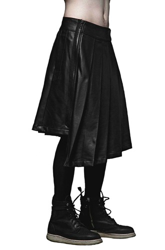 LIP SERVICE WIDOW WAXED LEATHER LOOK TARTAN GOTHIC PANTS KILT SKIRT UNISEX TERRY - Picture 3 of 12