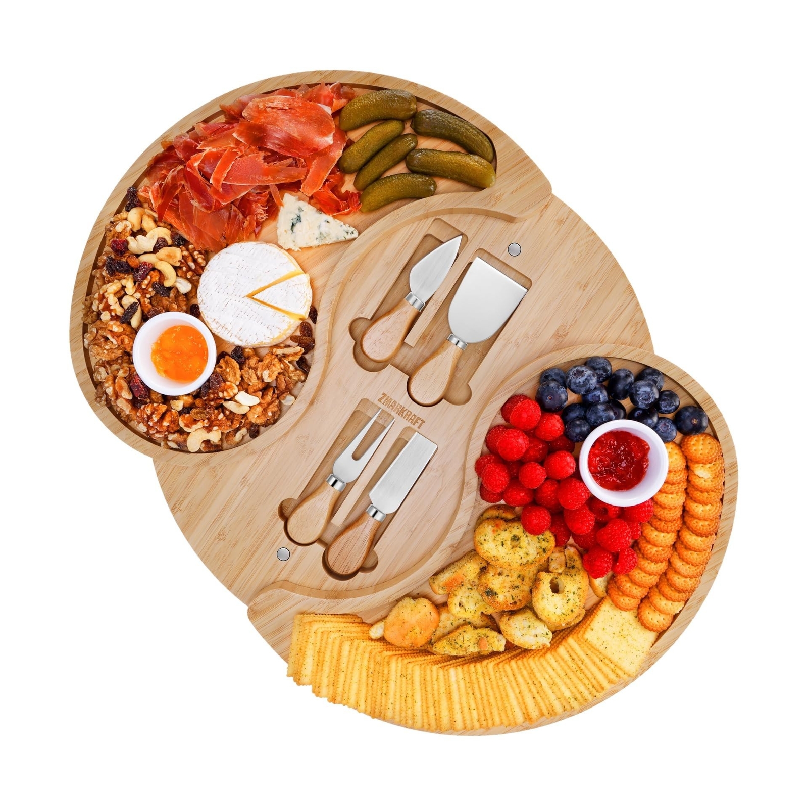 Double-Layer Charcuterie Board Inspired by Tai Chi | Premium Bamboo Serving T...
