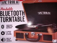 Vintage 3-Speed Bluetooth Portable Suitcase Record Player with Built-in Speak...