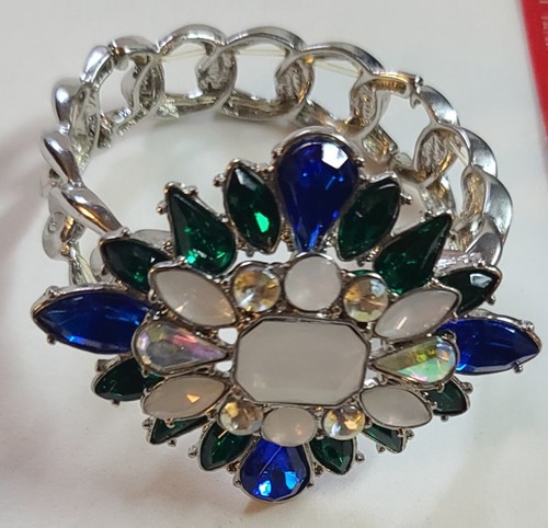 Authentic Cookie Lee Vintage Style Crystal Flower Rhinestones Stretch Bracelet - Picture 2 of 15