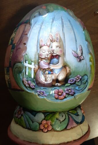 Jim Shore 2009 "Spring Love"  Lighted Egg Bunnies Figurine, #4015889 - Picture 1 of 10