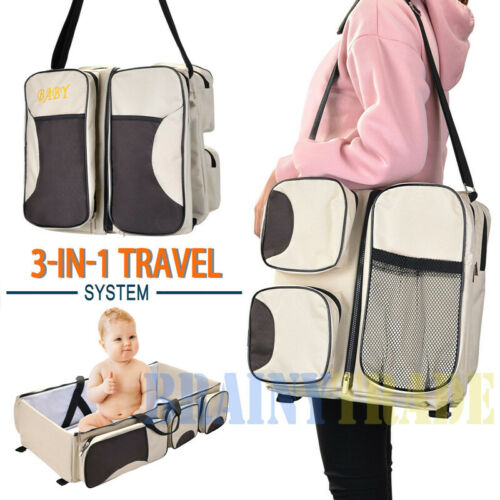 3 in1 Diaper Bag With Baby Bed Crib Foldable Mummy Stroller HandBag Travel Bag