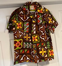 Vintage Hawaiian Paradise Barkcloth Surfer Shirt 1960s Retro Mod