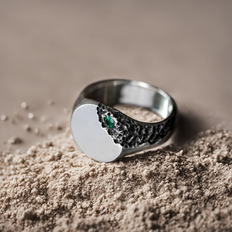 NATURAL EMERALD RING 925 STERLING SILVER RING HANDMADE SIGNET MENS RING ...