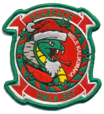 4'' MARINE CORPS HMLA-367 SCARFACE CHRISTMAS HELI SQUAD EMBROIDERED JACKET PATCH