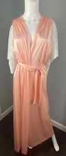 VTG Nylon Satin Shiny Peignoir Nightgown Robe Lace Bell Sleeves Chevette L