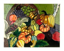 Beautiful Colorful Enamel  Plastic  Artwork Cornucopia Autumn Fall Fruits