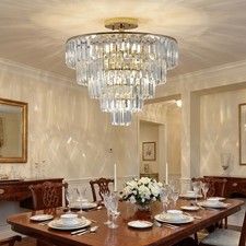 20'' Crystal Chandelier Modern Luxury Gold Pendant LED 10 Light Kitchen Fixture