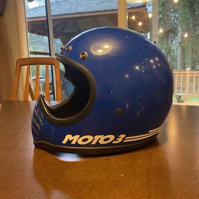 1975 Vintage Bell Moto-3 Motorcycle Helmet Classic Gloss Blue 7-1